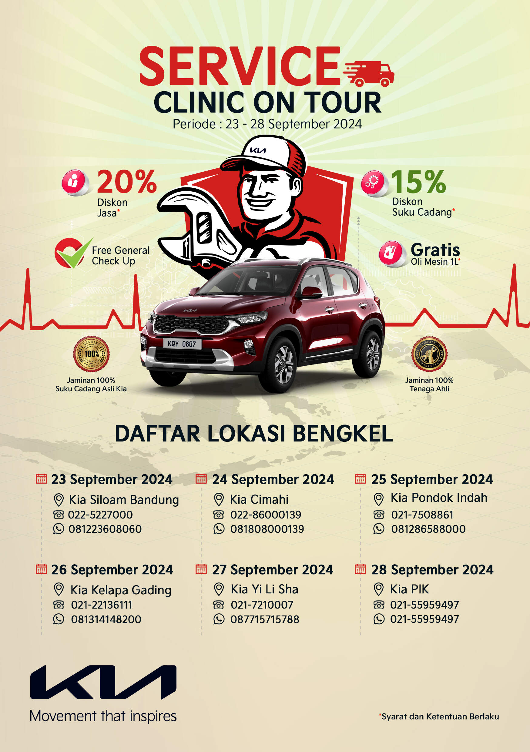 Kia Kembali Manjakan Konsumen dengan Service Clinic on Tour, Hadirkan Pemeriksaan Kendaraan Gratis dengan Teknisi Ahli dari Korea Selatan dan Asia Pasifik